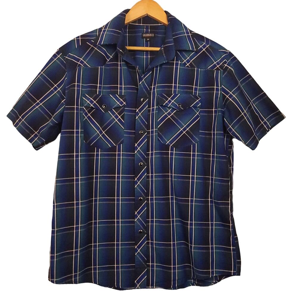 Gioberti Men’s Black Pearl Snap Shirt Sz Medium Plaid Short Sleeve Western